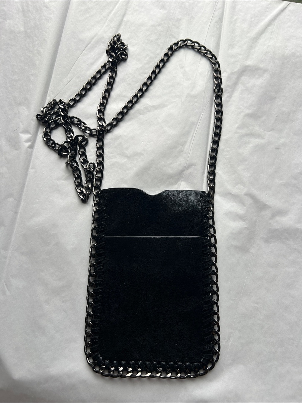 Black Chain-Trim Crossbody Cardholder